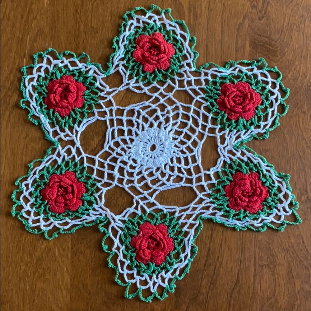 Vintage Handmade Crochet Rose Doily